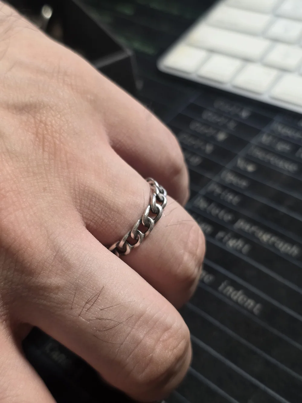 Sterling Silver Link Ring with Cuban Accent